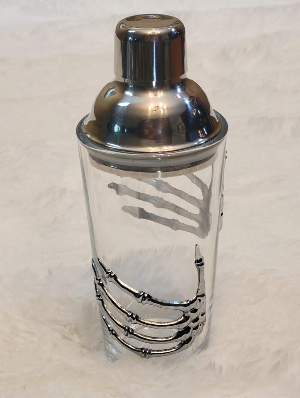 SKELETON Hands Cocktail Shaker Glass & Silver NEW Halloween Barware